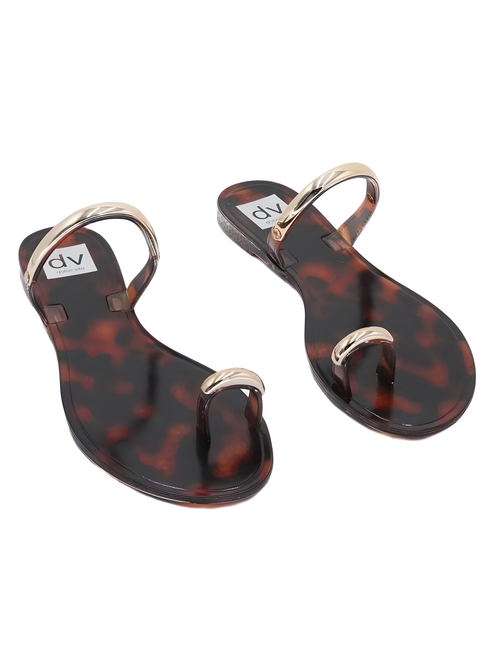 DV Dolce Vita Tortoise Shell Gold Toe Ring Flat Sandals Size 7M